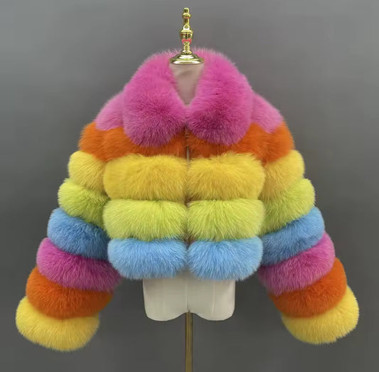 ‘Rainbow’ Premium Collar Full Sleeve Fox Fur (10/18 Day Delivery)