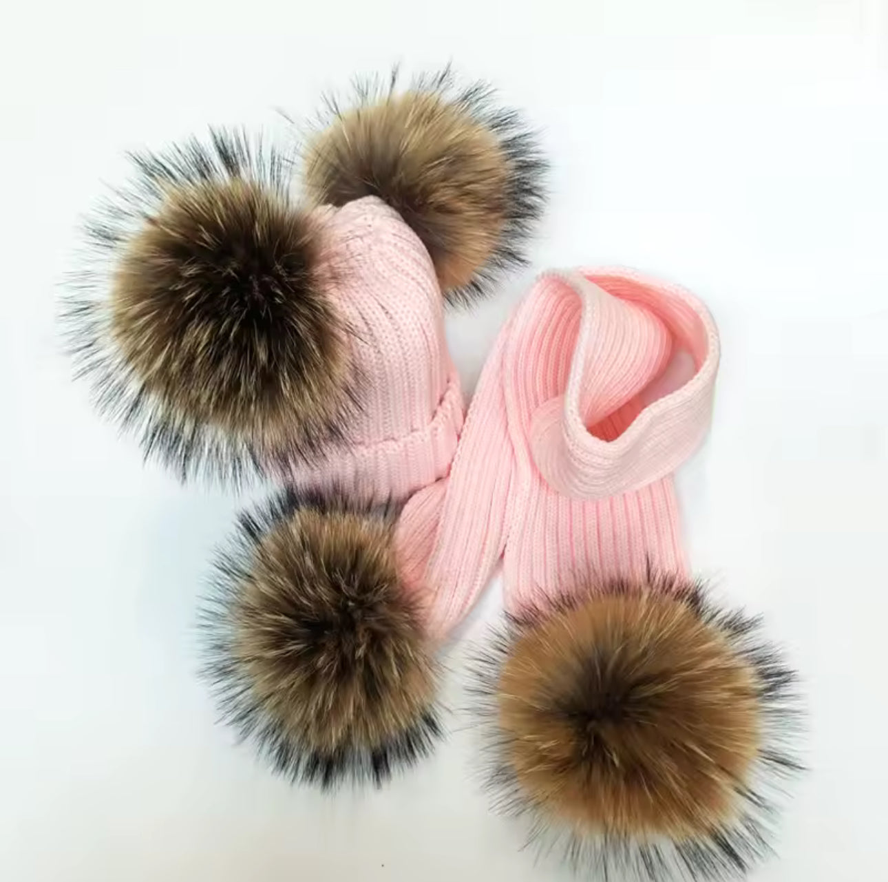 Adults Genuine Raccoon Fur Hat & Scarf Set (1/2 Week Delivery)