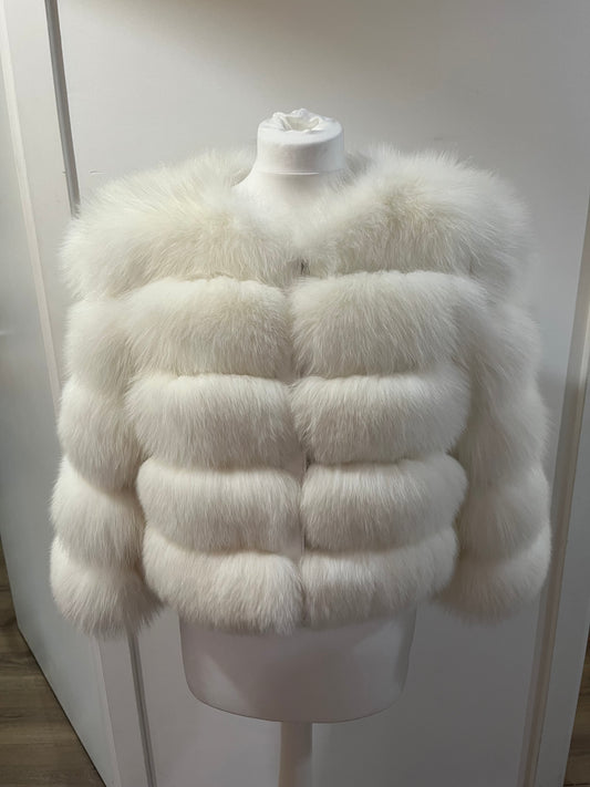 ‘Pure White’ Premium 5 Row Cropped Sleeve Fox Fur Coat