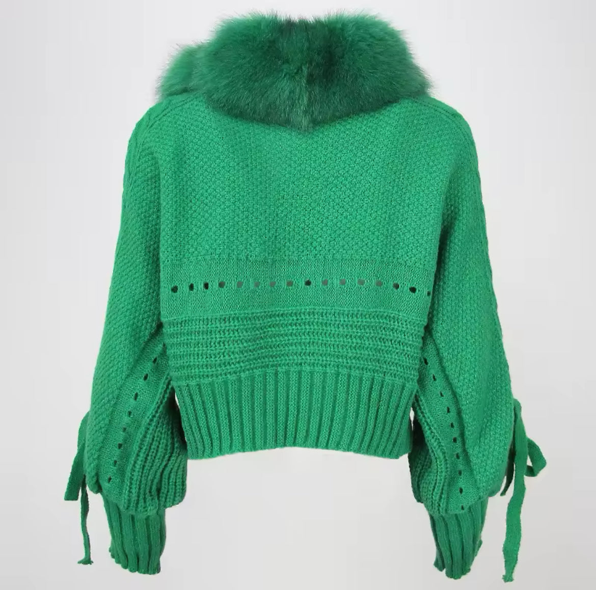 Fox Fur Trim Knitted Cardigan