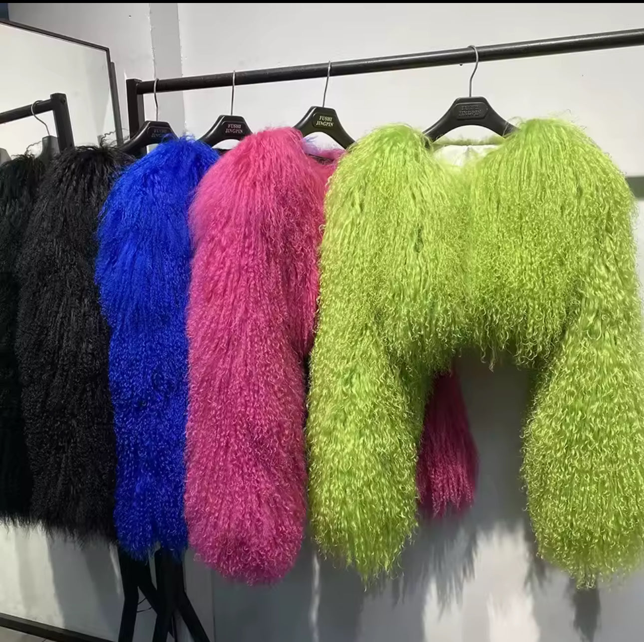 ‘Zara’ Extreme Cropped Mongolian Lamb Fur Coat (8/10 day delivery)