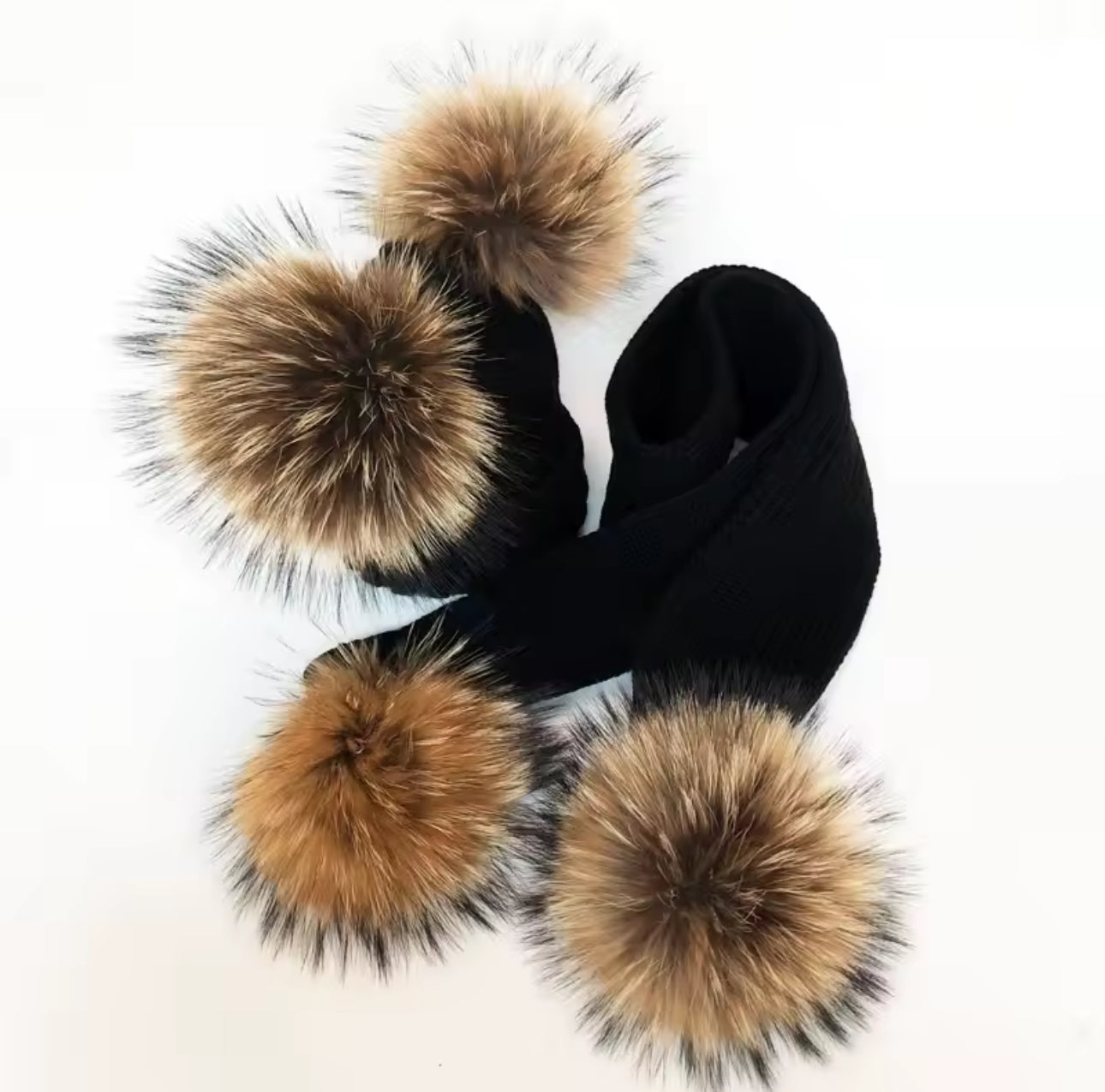 Adults Genuine Raccoon Fur Hat & Scarf Set (1/2 Week Delivery)