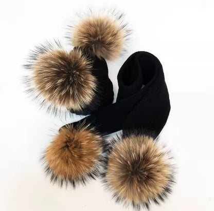 Adults Genuine Raccoon Fur Hat & Scarf Set (1/2 Week Delivery)