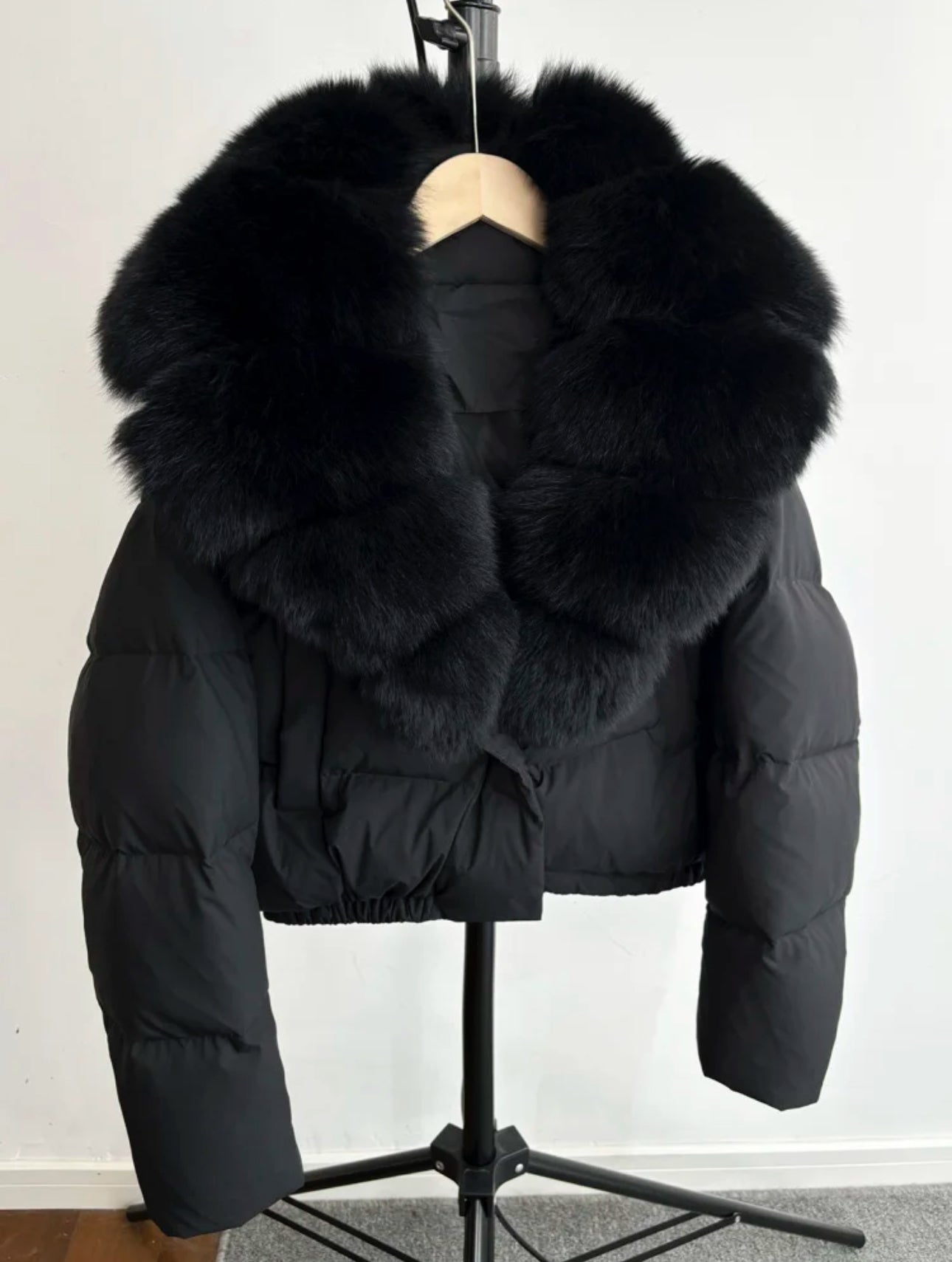 ‘Rosalina’ Real Fox Fur Collar Cropped Body Puffer Jacket