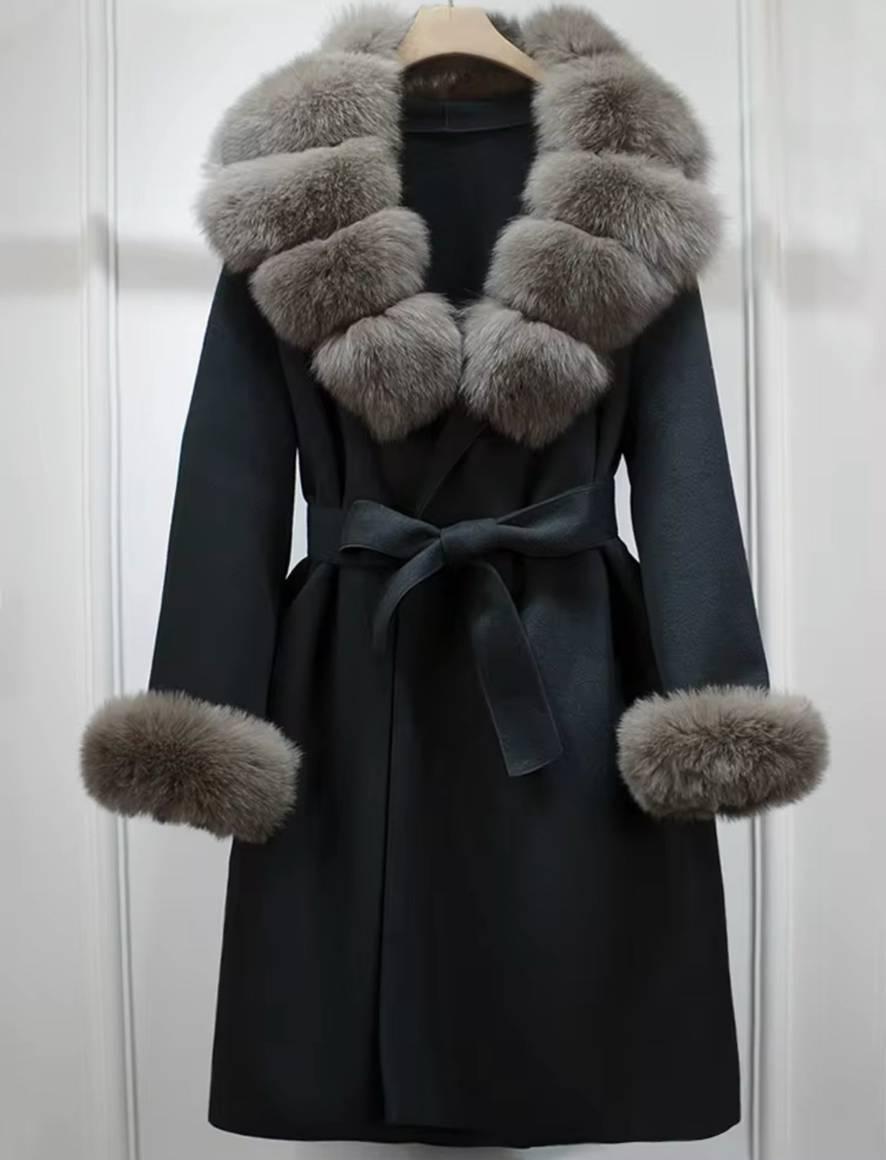 ‘Dolcie’ Long Fox Fur Trim Coat