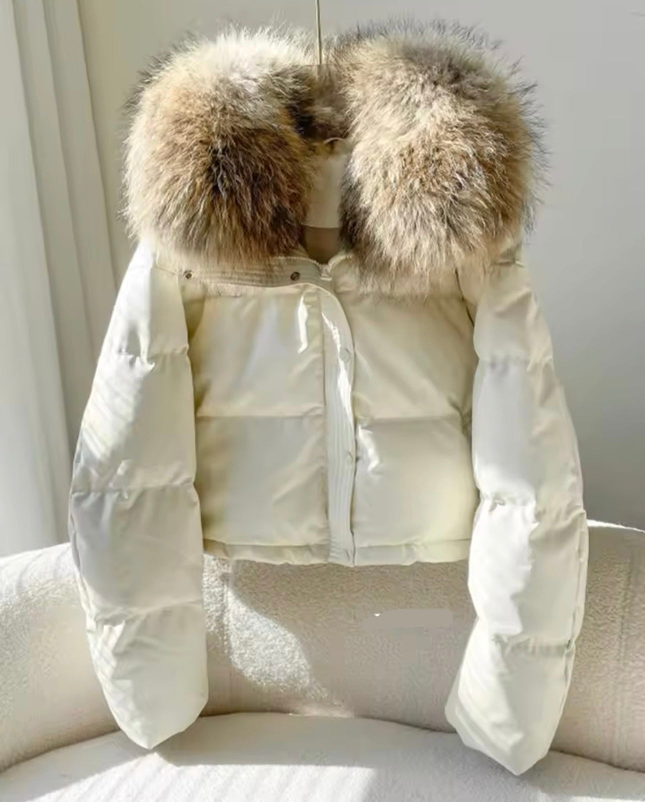 Raccoon fur puffer coat best sale