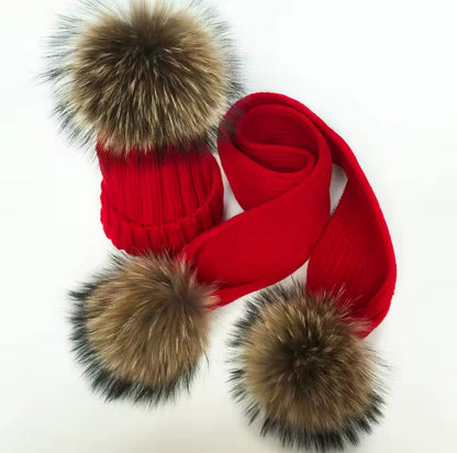 Adults Genuine Raccoon Fur Hat & Scarf Set (1/2 Week Delivery)