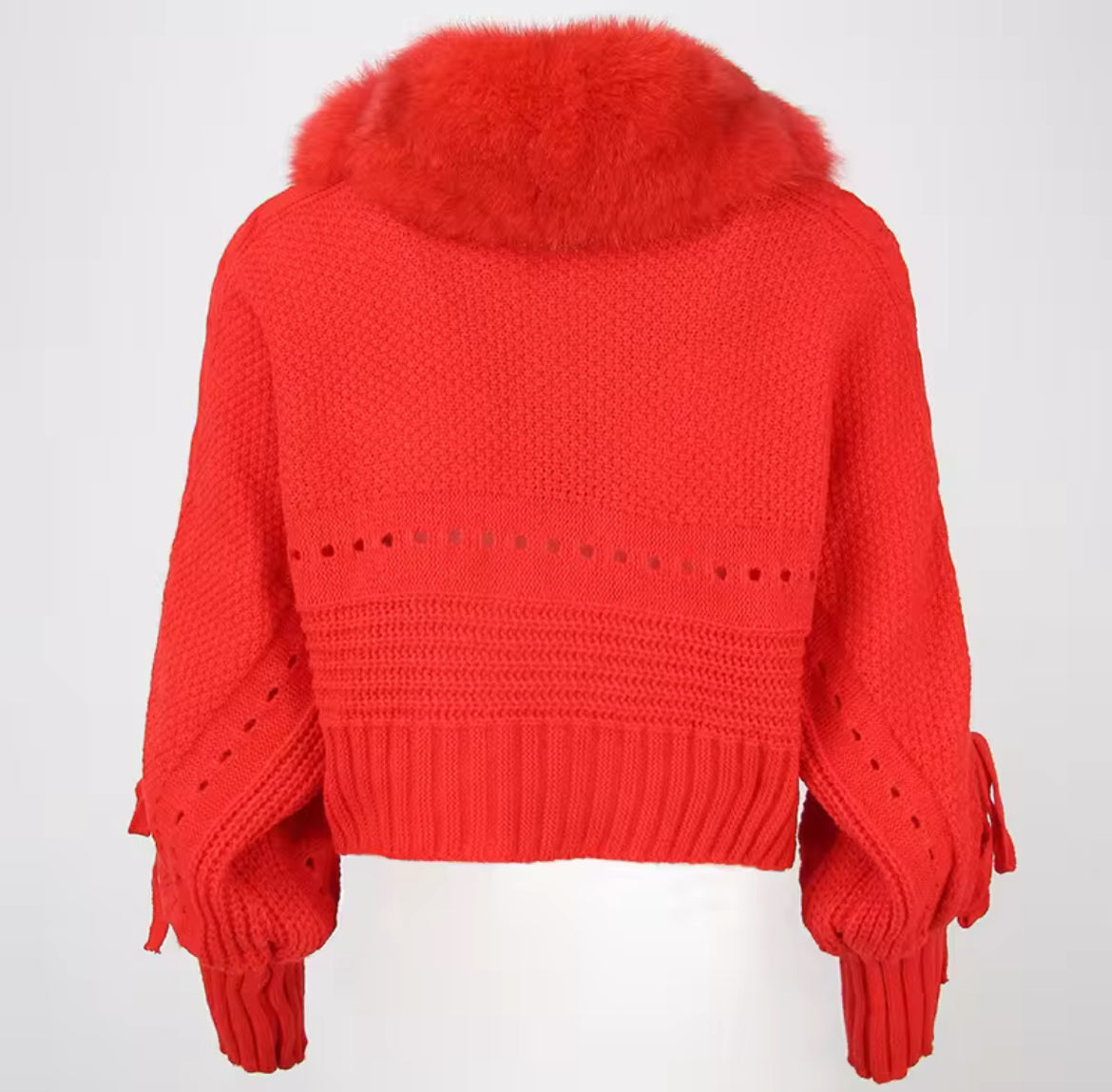 Fox Fur Trim Knitted Cardigan