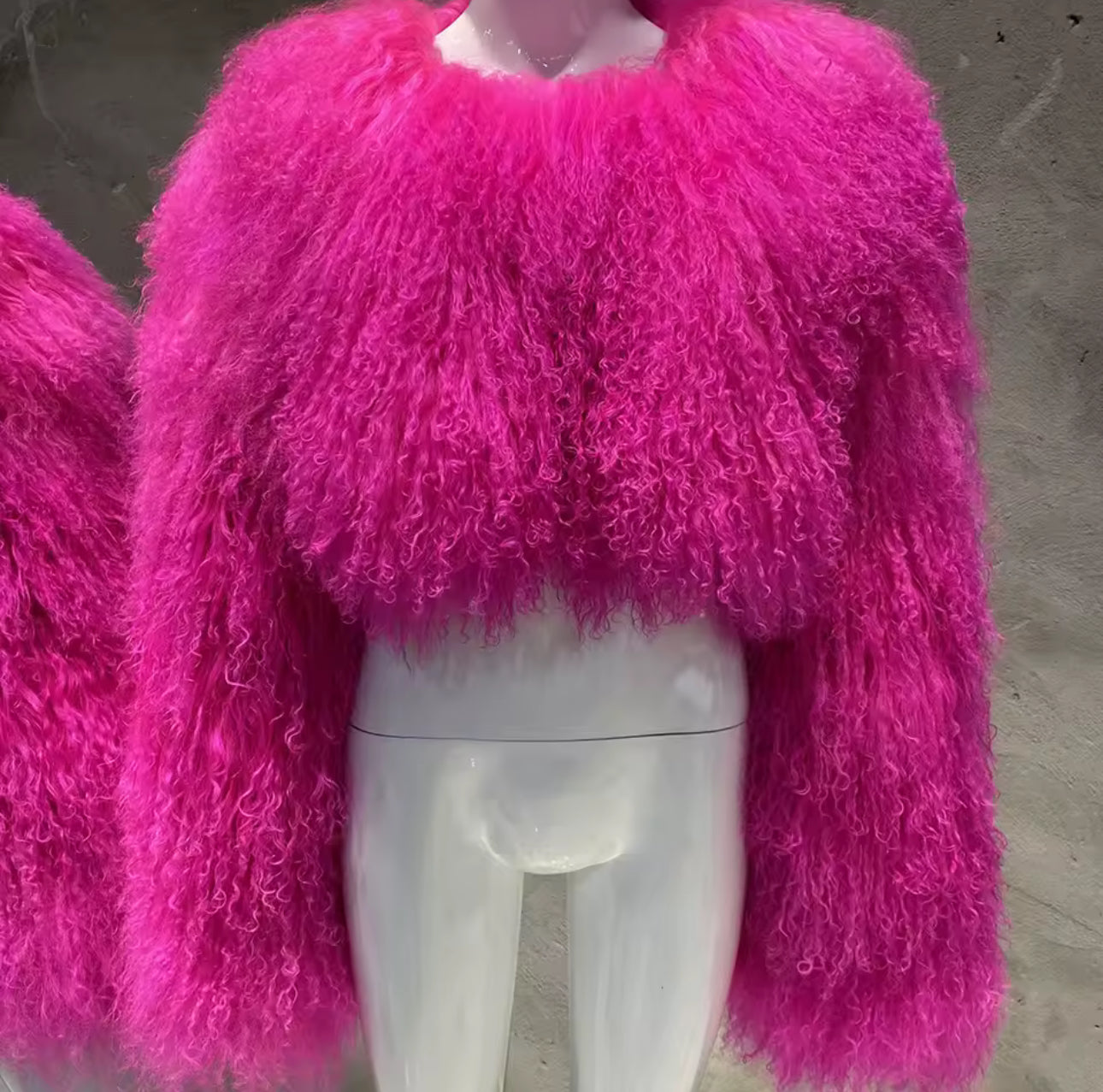 ‘Zara’ Extreme Cropped Mongolian Lamb Fur Coat (8/10 day delivery)