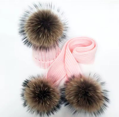 Adults Genuine Raccoon Fur Hat & Scarf Set (1/2 Week Delivery)