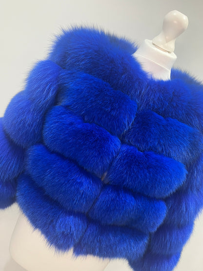 ‘Royal Blue’ Premium 8 Row Full Sleeve Fox Fur Coat (10/18 Day Delivery)