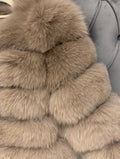 ‘Light Coffee’ Premium 8 Row Full Sleeve Fox Fur Coat (10/18 Day Delivery)