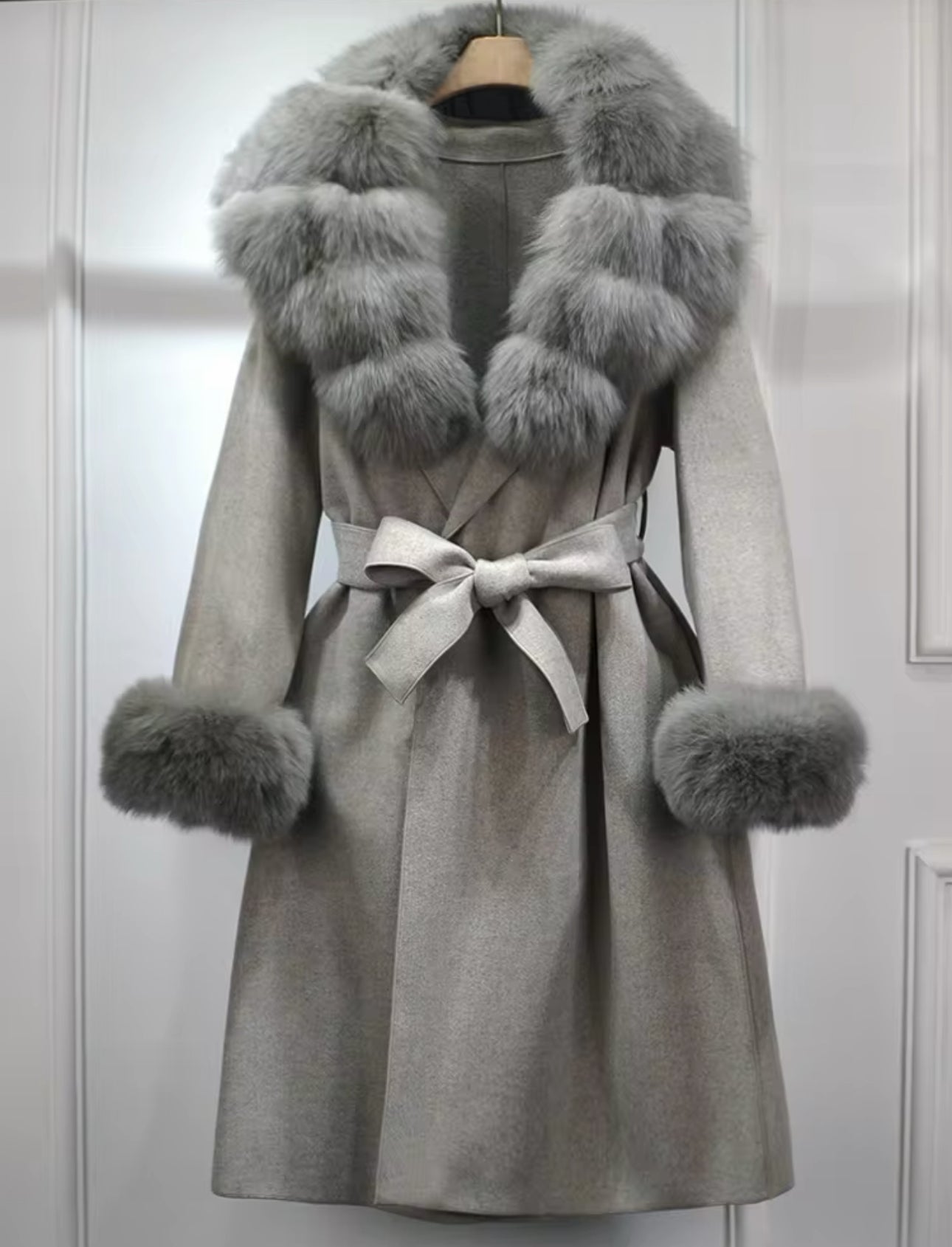 ‘Dolcie’ Long Fox Fur Trim Coat