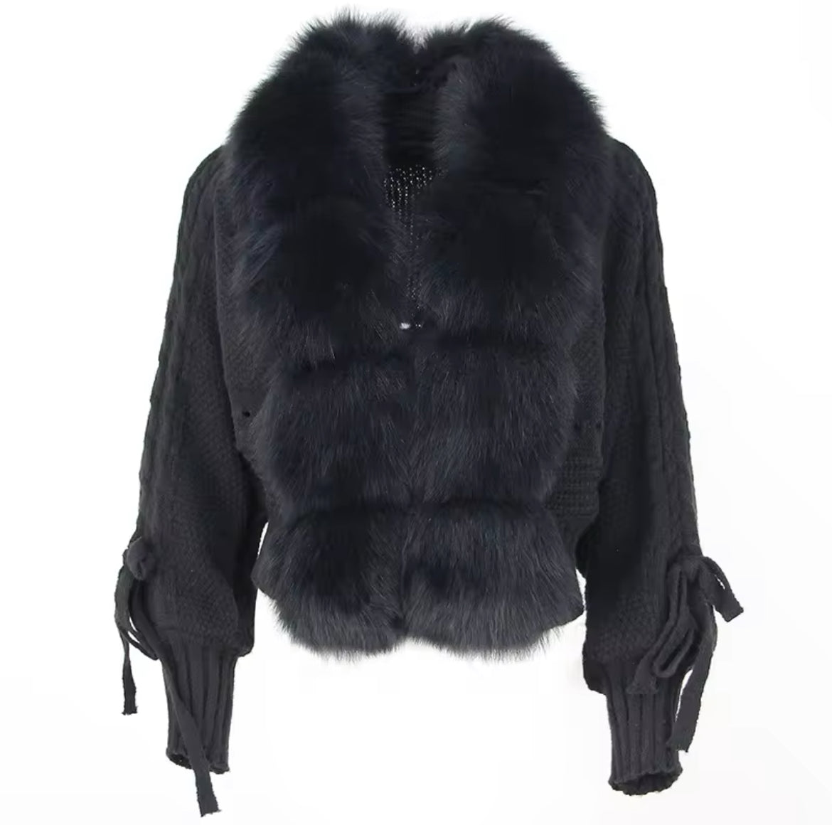 Fox Fur Trim Knitted Cardigan