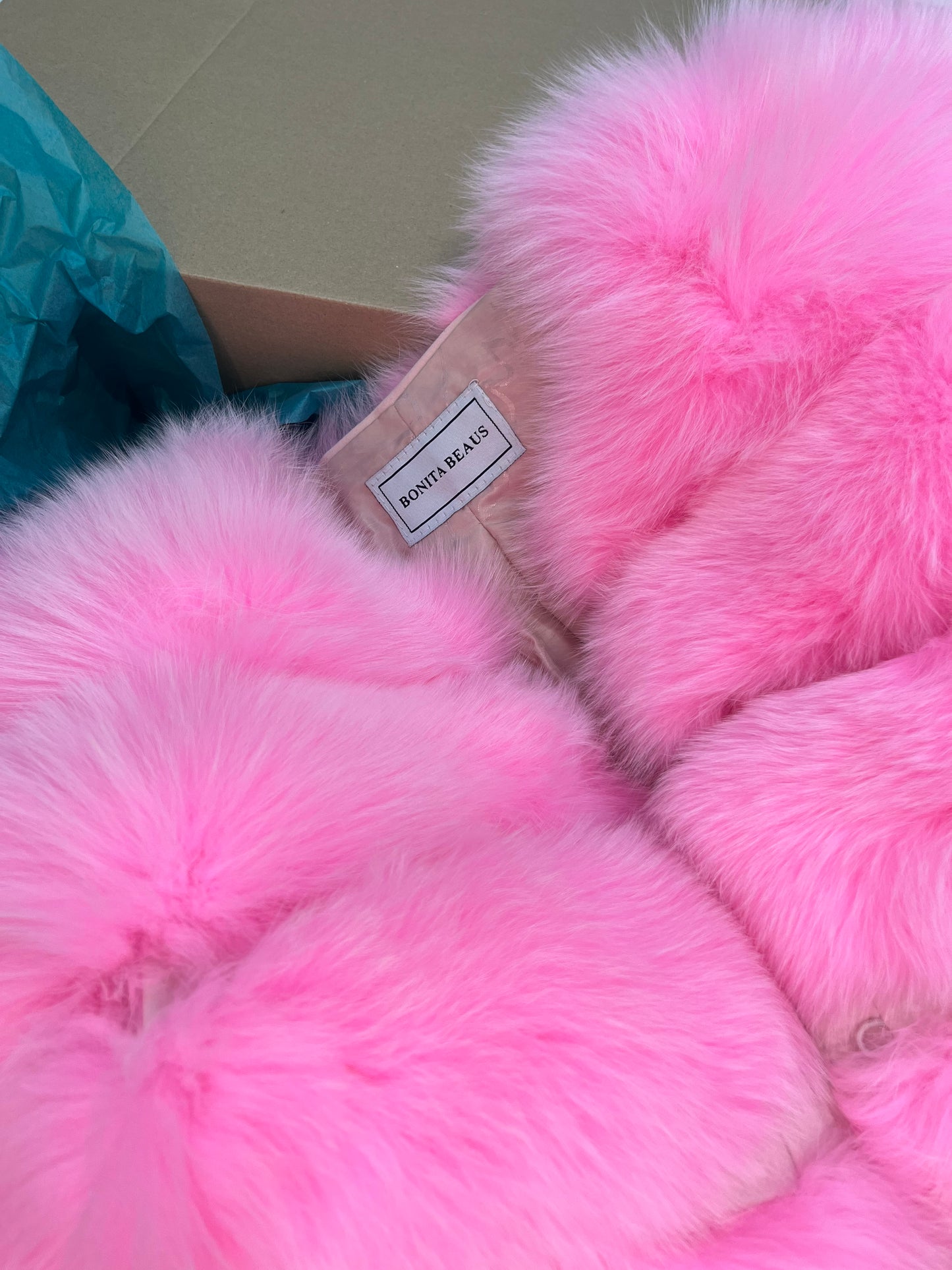 ‘Candy Floss Pink’ Premium 8 Row Full Sleeve Fox Fur Coat (10/18 Day Delivery)