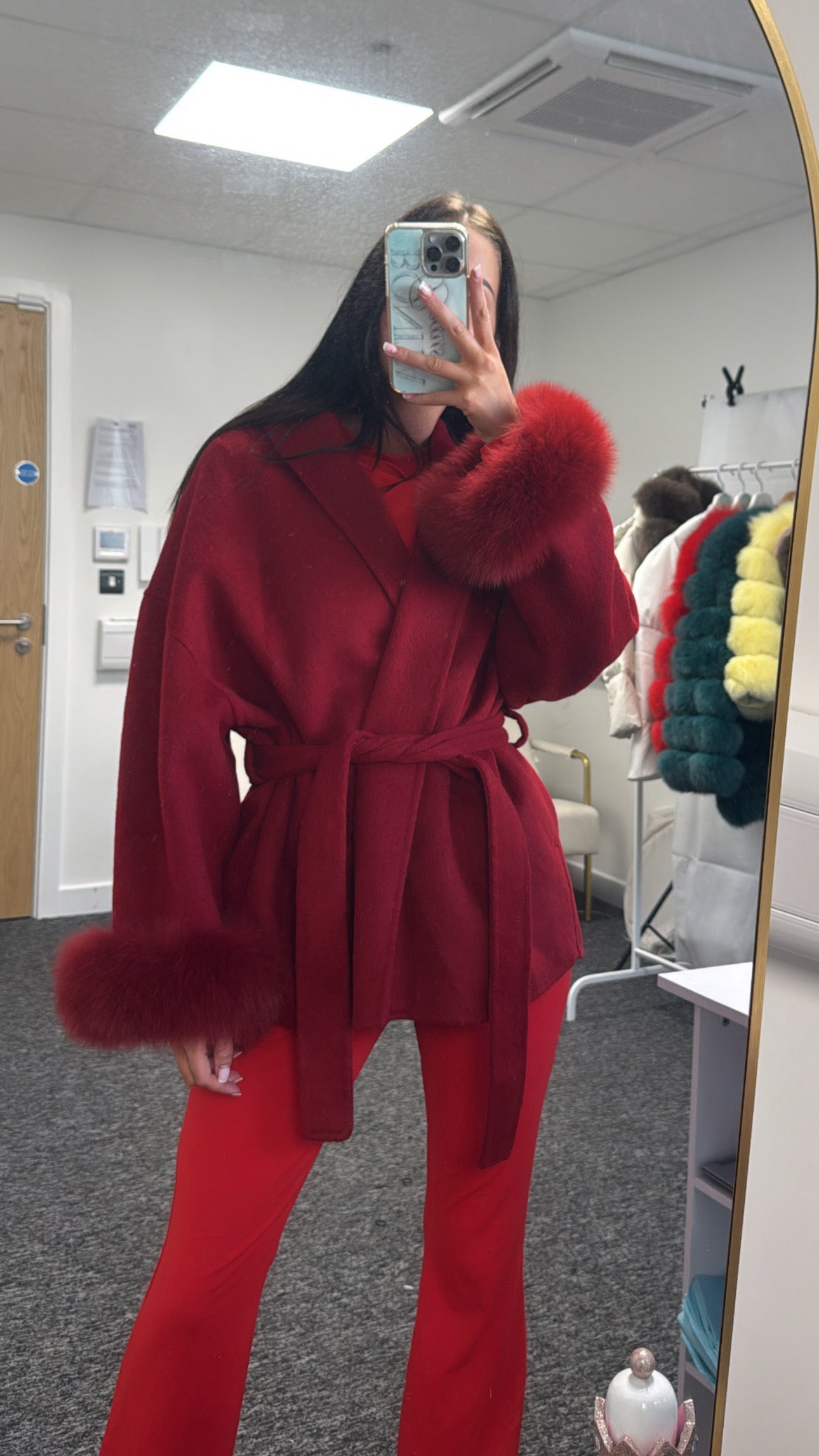 ‘Valentina’ Cherry Fox Fur Cuff Cardigan IN STOCK