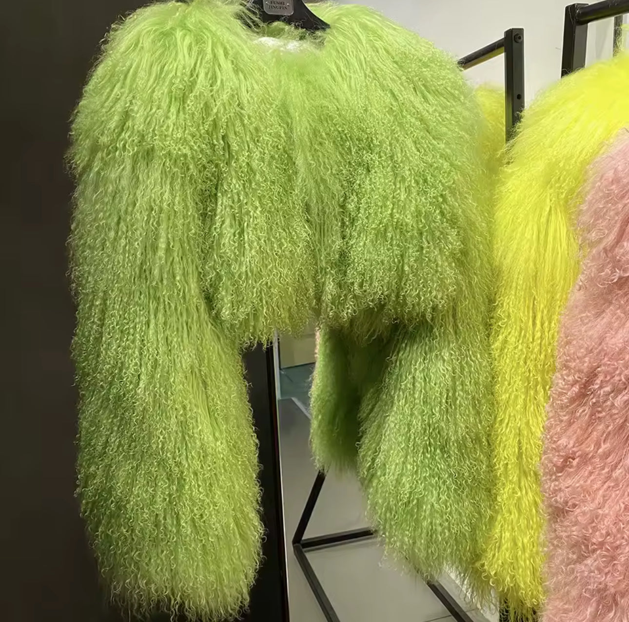 ‘Zara’ Extreme Cropped Mongolian Lamb Fur Coat (8/10 day delivery)