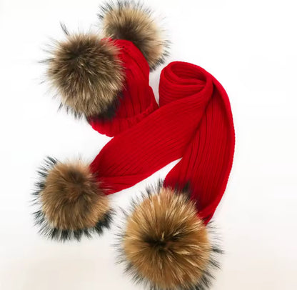 Adults Genuine Raccoon Fur Hat & Scarf Set (1/2 Week Delivery)