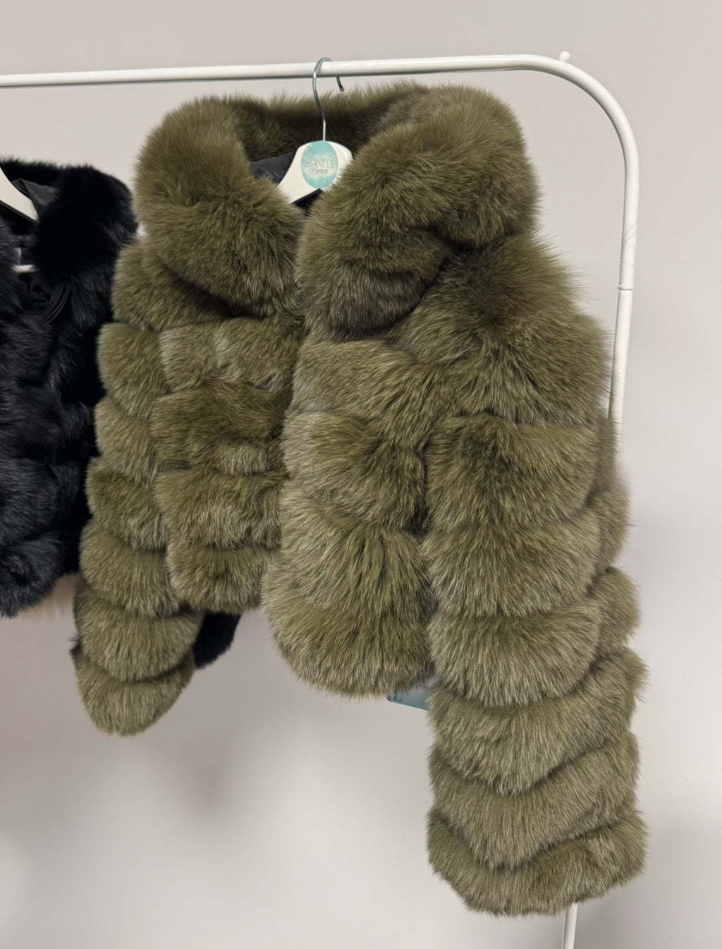 ’Khaki Green’ Premium Hooded Full Sleeve Fox Fur Coat (10/18 Day Delivery)