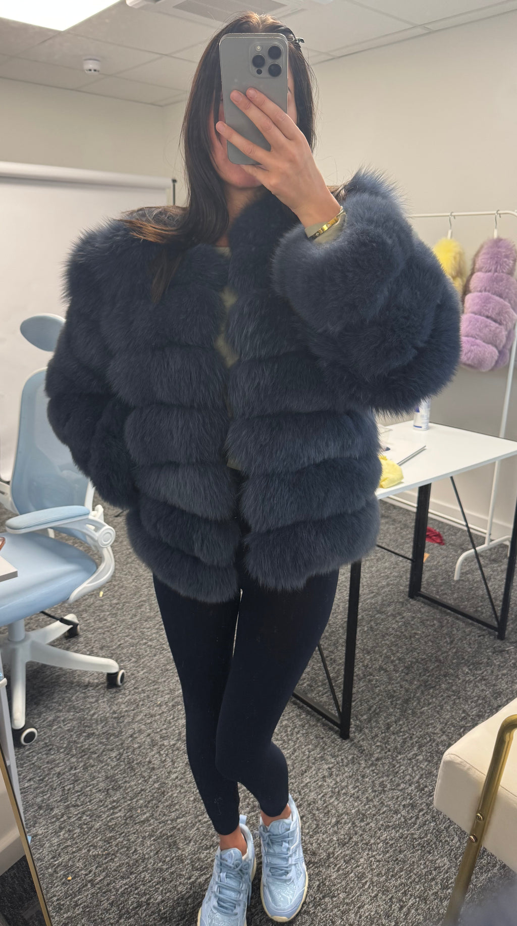 ‘Navy’ Premium 7 Row Fox Fur Coat 4in1 (75cm-87cm Ready To Send)