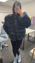 ‘Navy’ Premium 7 Row Fox Fur Coat 4in1 (75cm-87cm Ready To Send)