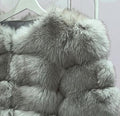 ‘Lightest Grey’ Premium 8 Row Full Sleeve Fox Fur Coat (10/18 Day Delivery)