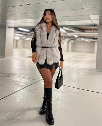 Premium Vertical Long Full Sleeve Fox Fur Coat (10/18 Day Delivery - Note Colour Before Checkout)