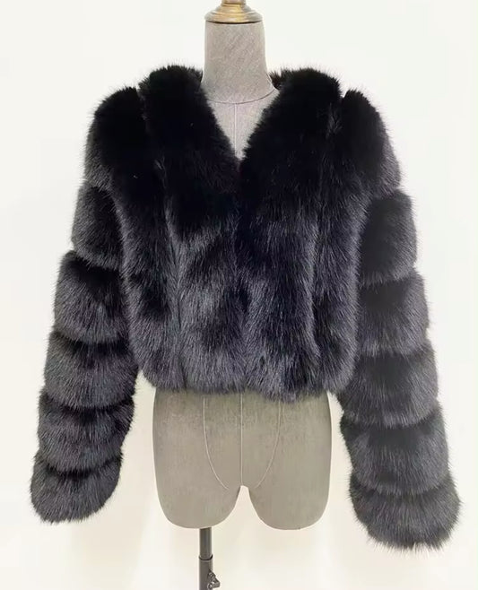 Vertical Full Sleeve Faux Fur Coat (2/4 Week Delivery)