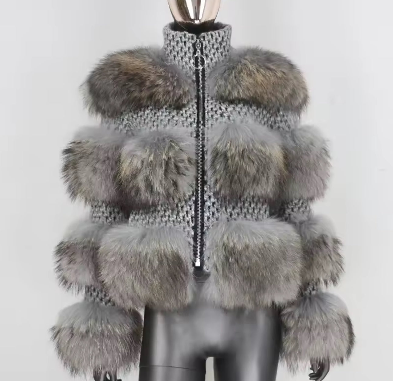 Raccoon x Tweed Fur Jacket