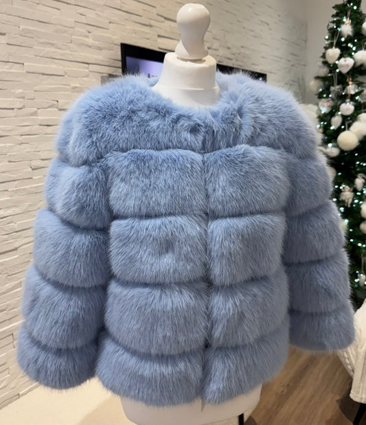 Faux Fur 5 Row Cropped Sleeve Coats [2/4 Week Delivery]