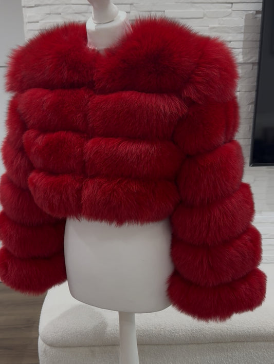 Premium Extreme Cropped Body Full Sleeve Fox Fur Coat (10/18 Day Delivery)