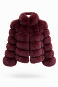 ‘Cherry Red’ Premium 6 Row Checkered Fox Fur Coat