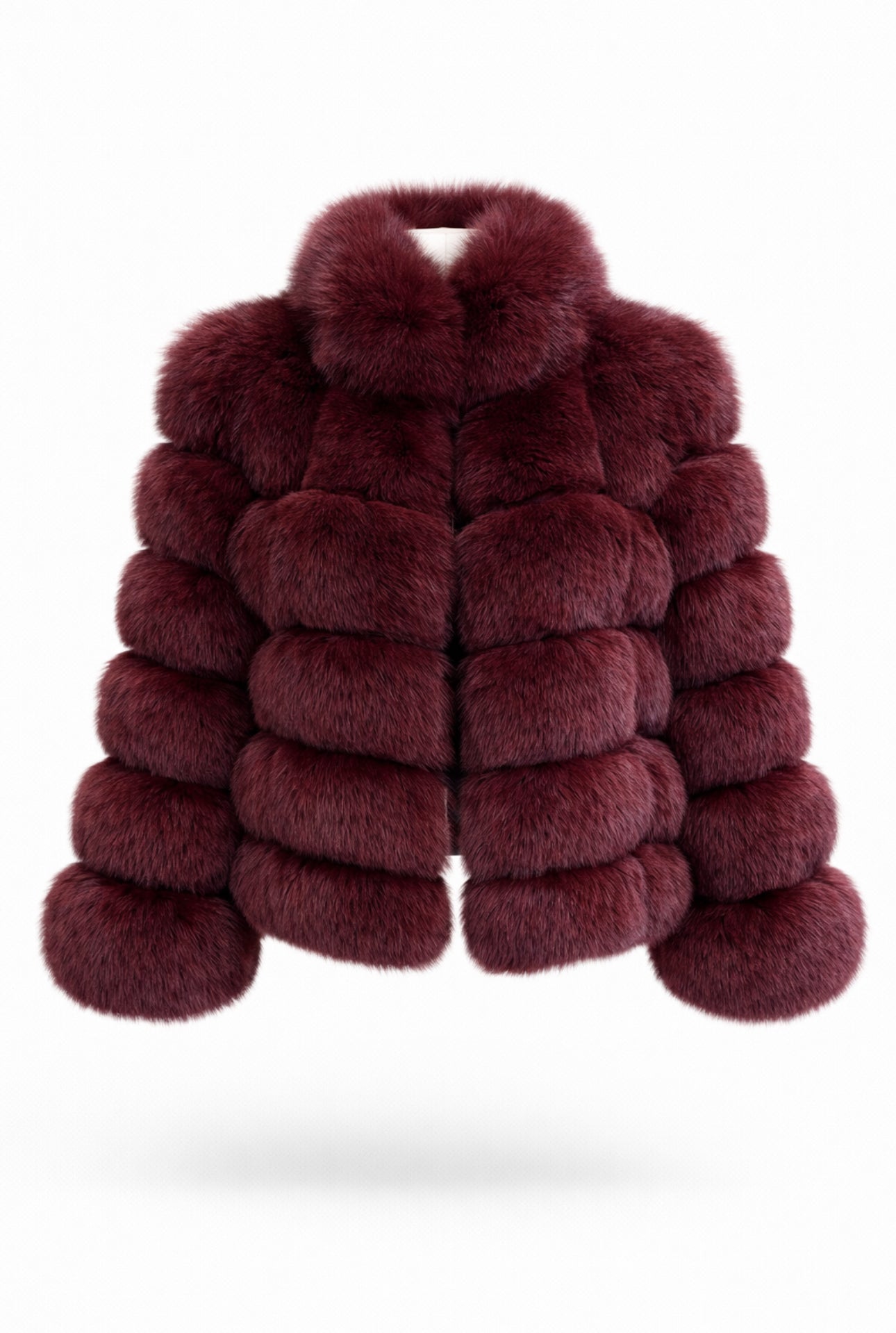 ‘Cherry Red’ Premium 6 Row Checkered Fox Fur Coat