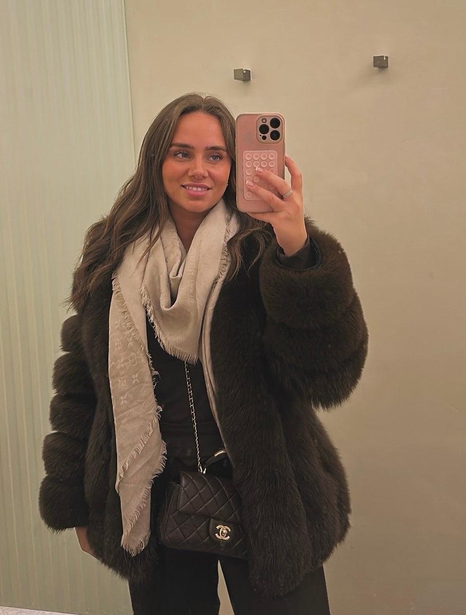 Premium Vertical Long Full Sleeve Fox Fur Coat (10/18 Day Delivery - Note Colour Before Checkout)