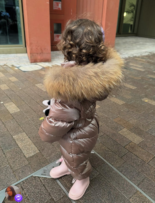 Real Raccoon Fur Kids Snowsuit