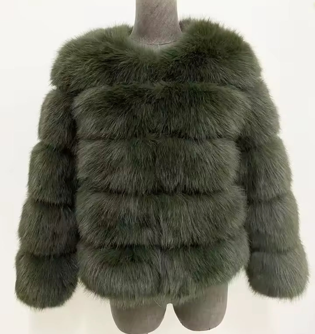 Faux Fur 5 Row Cropped Sleeve Jacket [2/4 Week Delivery]