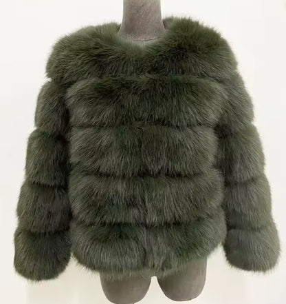Faux Fur 5 Row Cropped Sleeve Coats [2/4 Week Delivery]