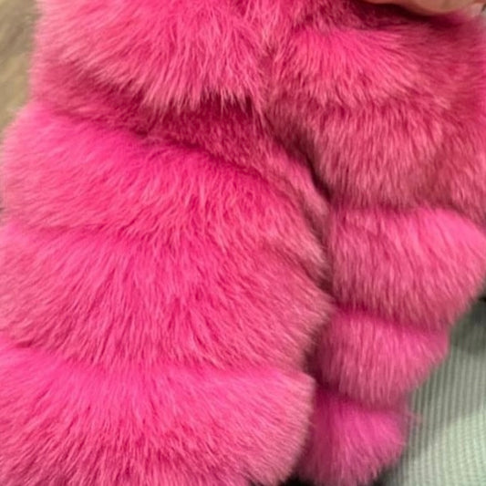 ‘Hot Pink’ Premium 8 Row Full Sleeve Fox Fur Coat (10/18 Day Delivery)