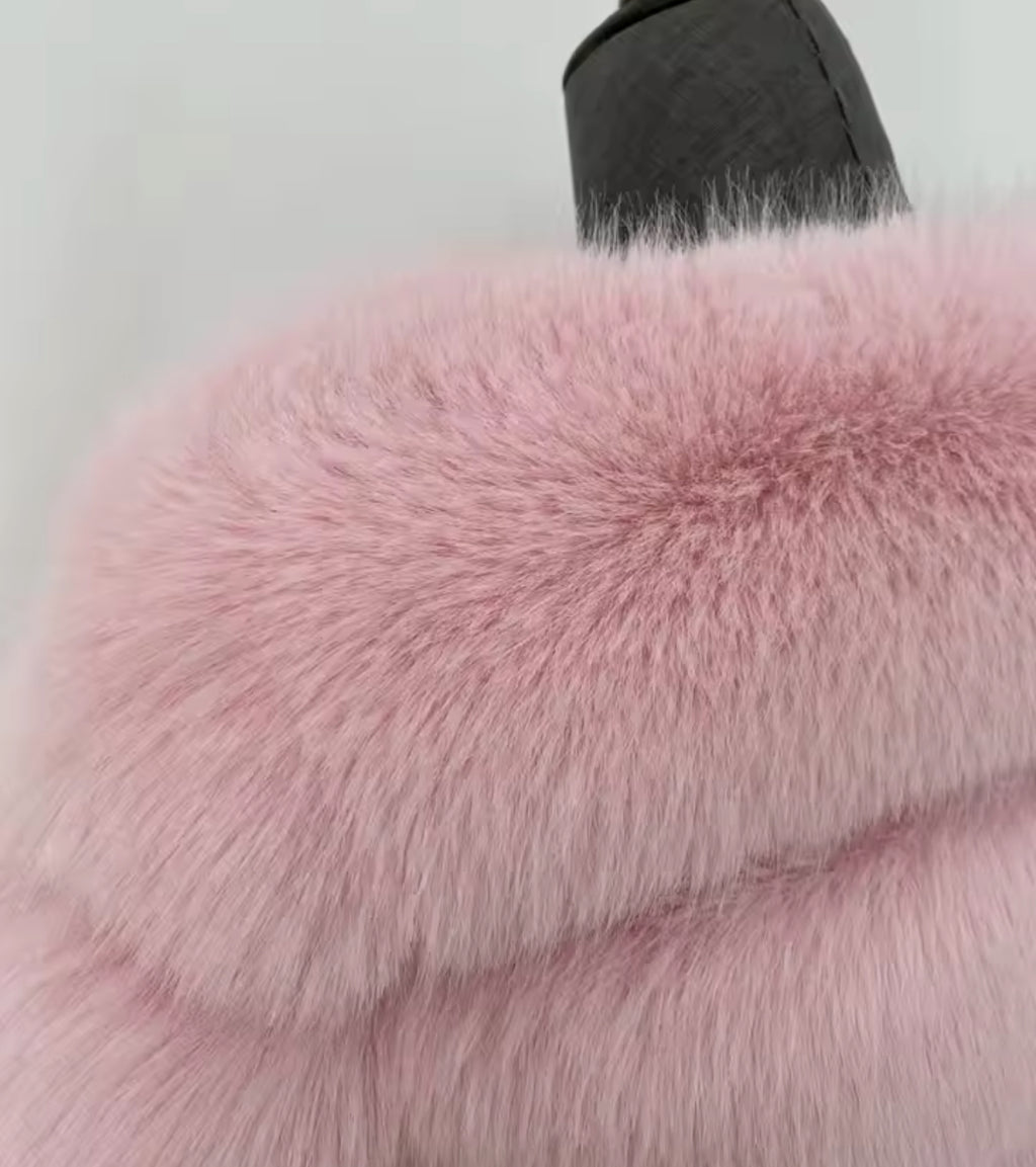 Vertical Full Sleeve Faux Fur Coat (2/4 Week Delivery)