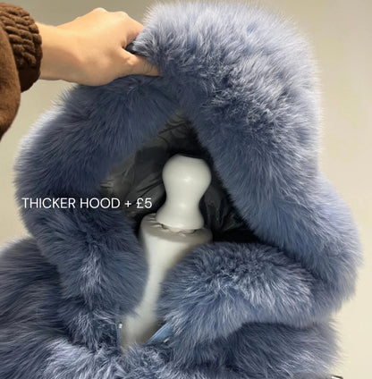 ‘Candyfloss Pink’ Premium Hooded Full Sleeve Fox Fur Coat (10/18 Day Delivery)