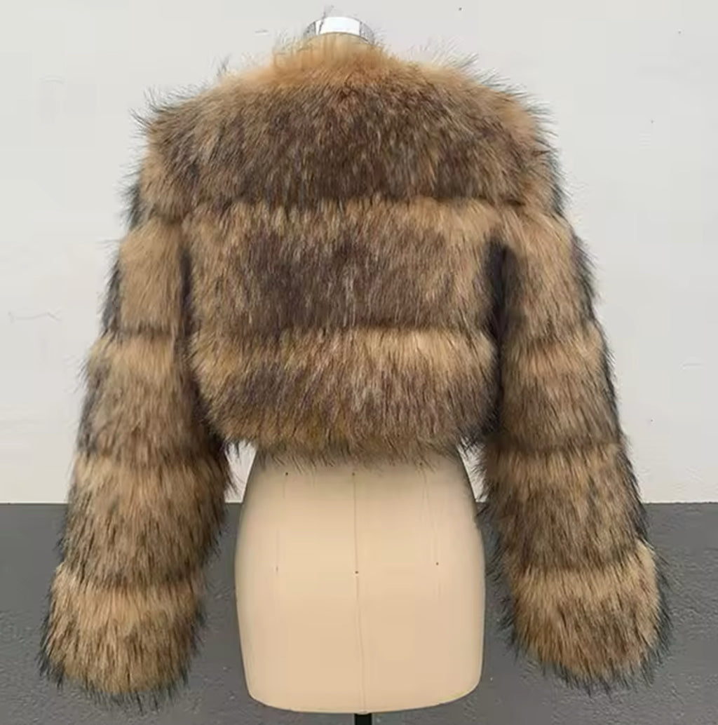 Faux Raccoon Fur Cropped Body Jacket (2/4 Week Delivery)