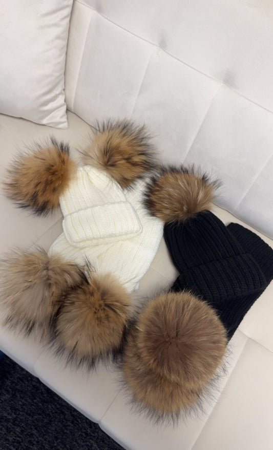 Kids Genuine Raccoon Fur Hat & Scarf Set (1/2 Week Delivery)