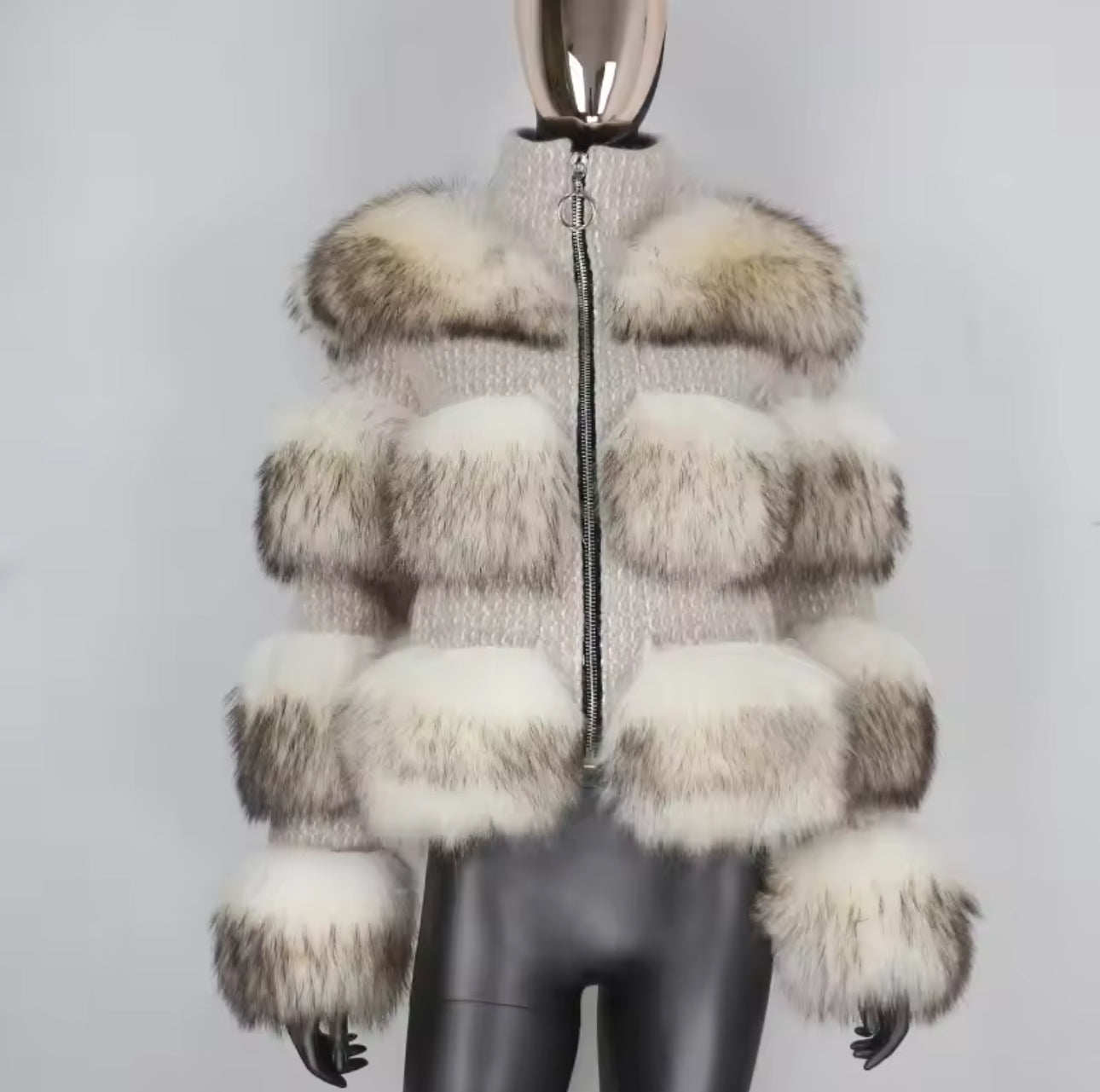 Raccoon x Tweed Fur Jacket