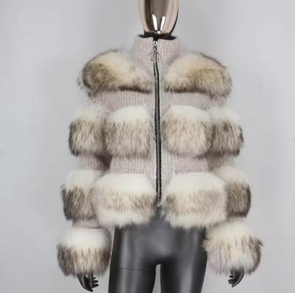 Raccoon x Tweed Fur Jacket