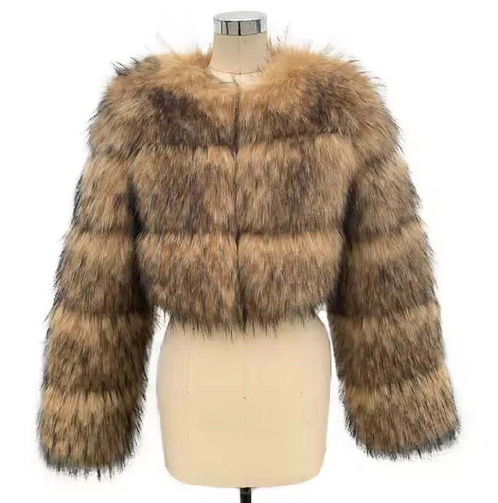 Faux Raccoon Fur Cropped Body Jacket (2/4 Week Delivery)