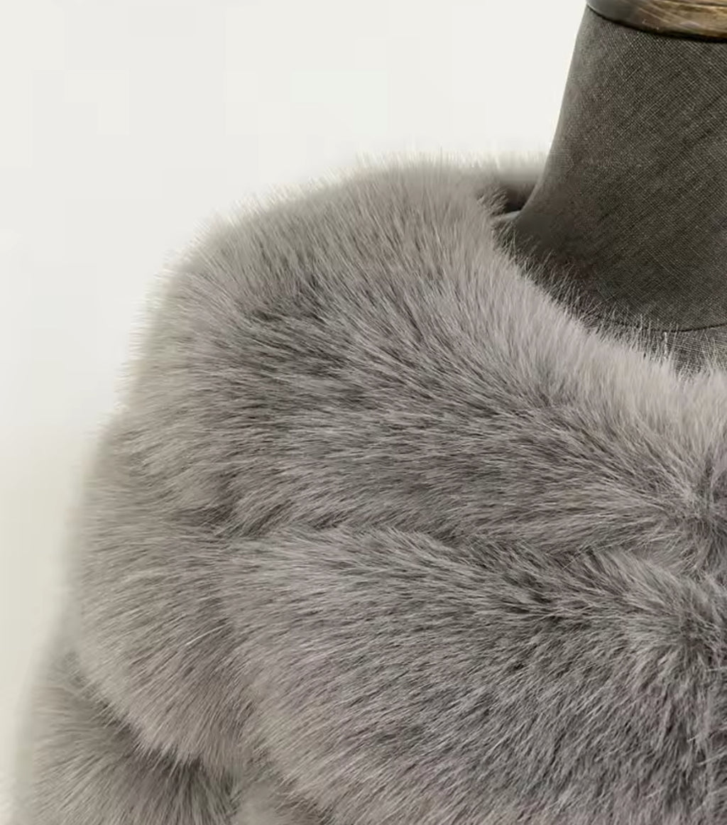 Vertical Full Sleeve Faux Fur Coat (2/4 Week Delivery)