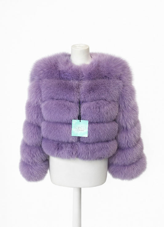 ‘Purple’ Premium 5 Row Cropped Sleeve Fox Fur Coat (10/18 Day Delivery)