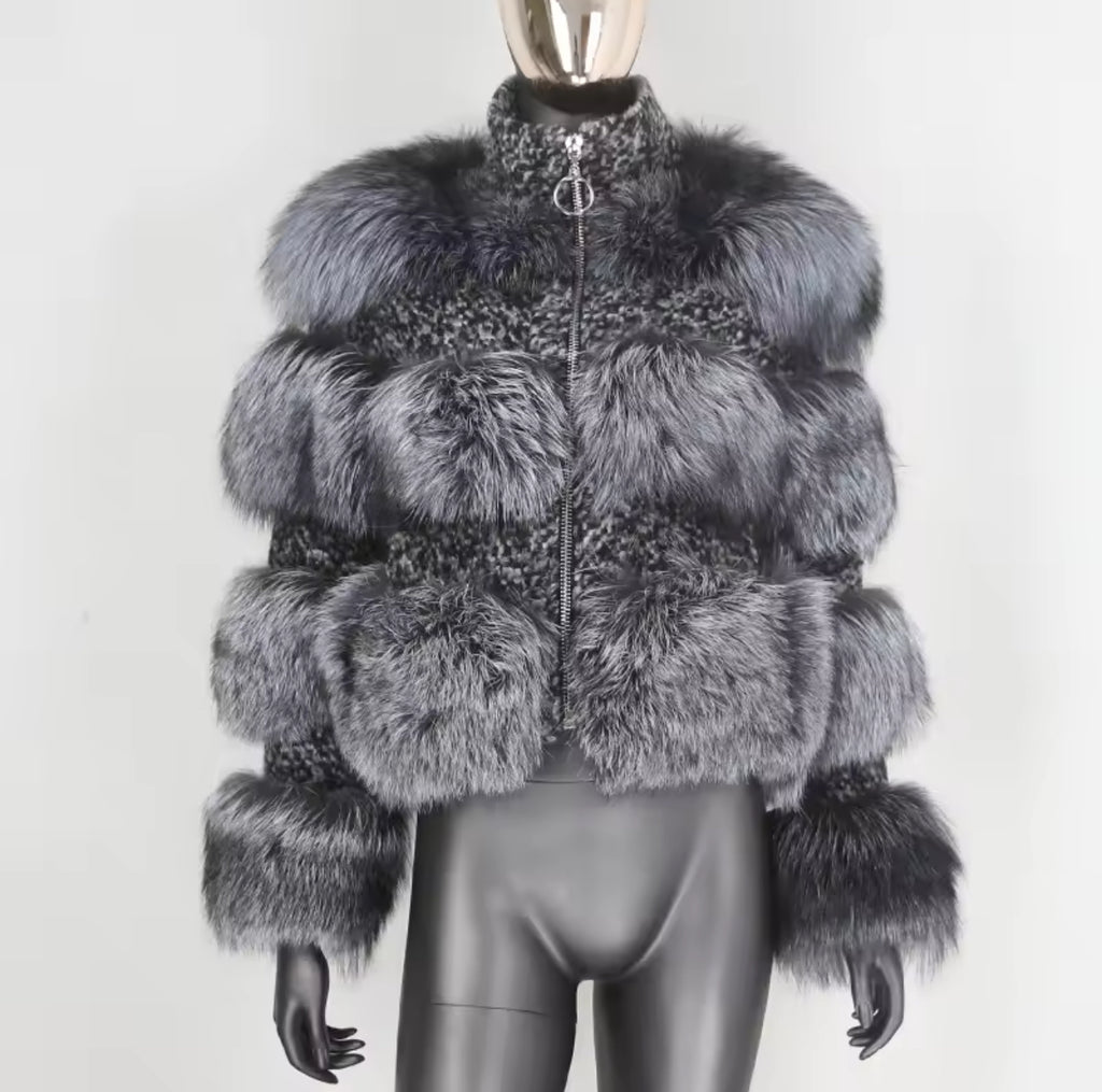 Raccoon x Tweed Fur Jacket