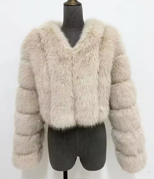 Vertical Full Sleeve Faux Fur Coat (2/4 Week Delivery)