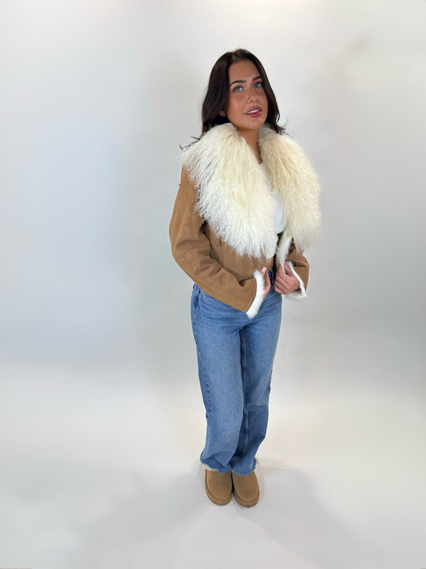 ‘Maisie’ Mongolian Fur Collar Jacket